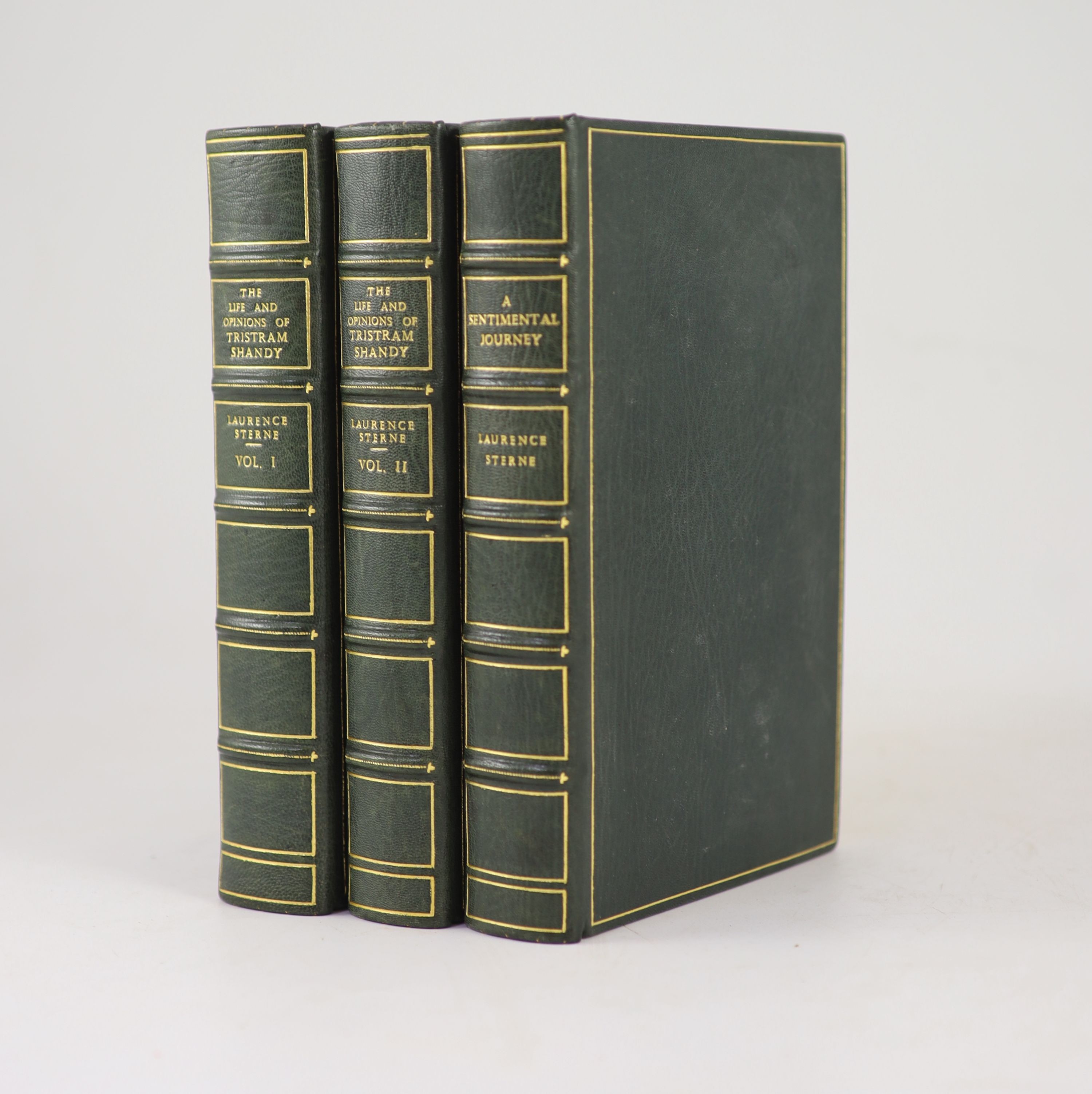 Sterne, Laurence - The Life and Opinions of Tristram Shandy gentleman. Limited Edition, 2 vols. 16 etched plates, half titles; rebound mid 20th century green gilt-ruled morocco with